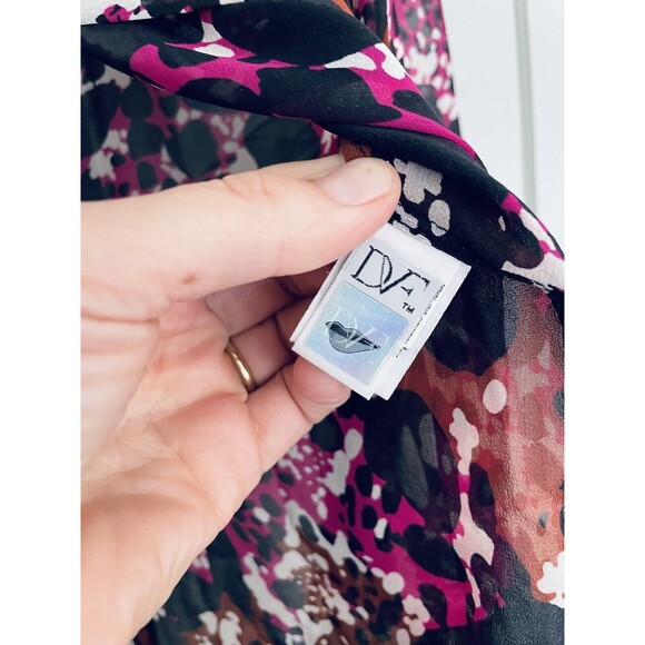 Diane von Furstenberg Top 0 Lorelei Silk Shirt Printed Chiffon Magenta Black - Picture 4 of 7